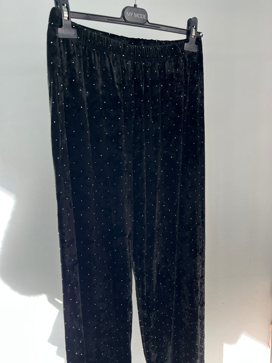 Pantalone Ciniglia Strass Nero