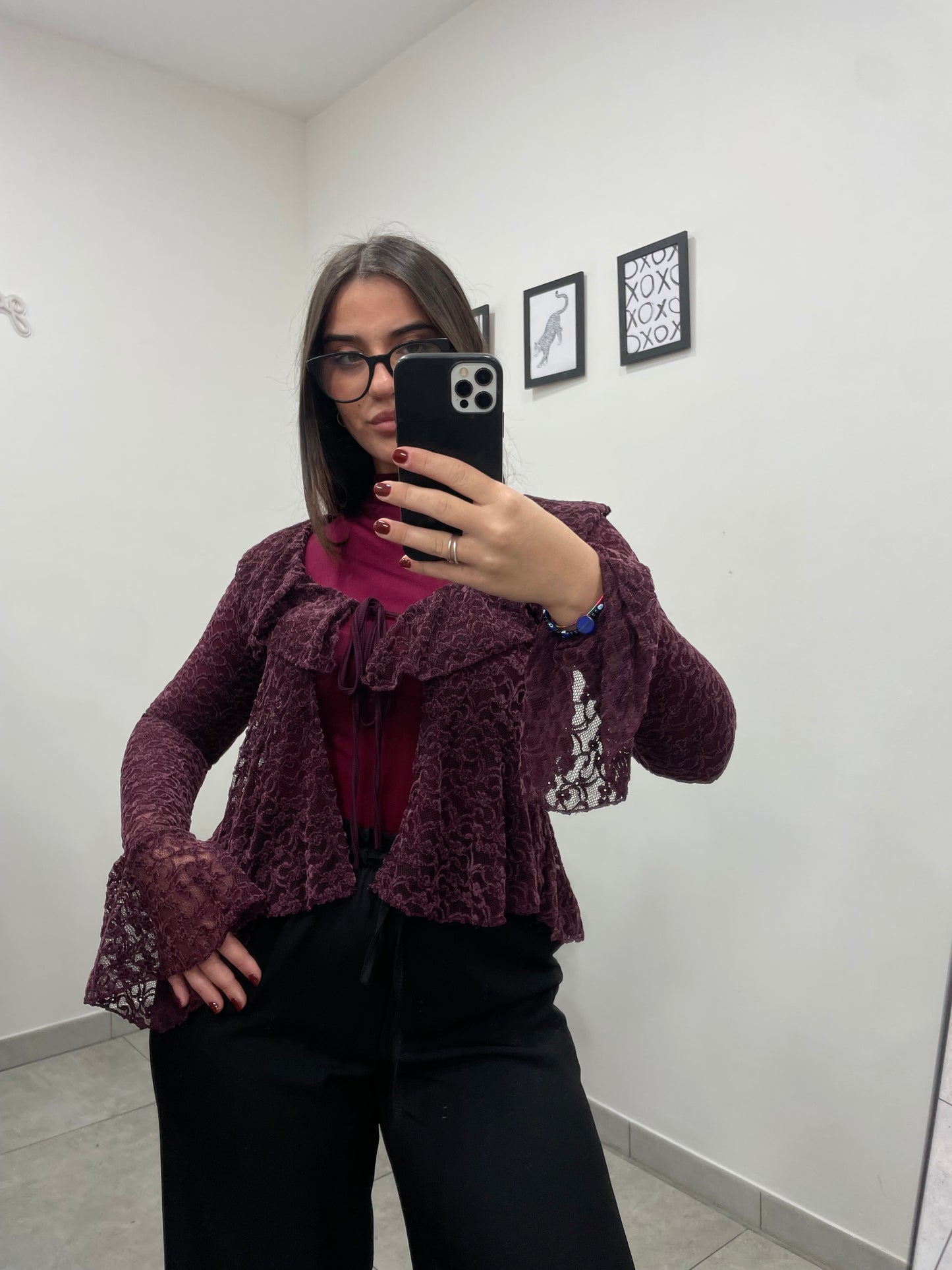 Cardigan Pizzo Vino