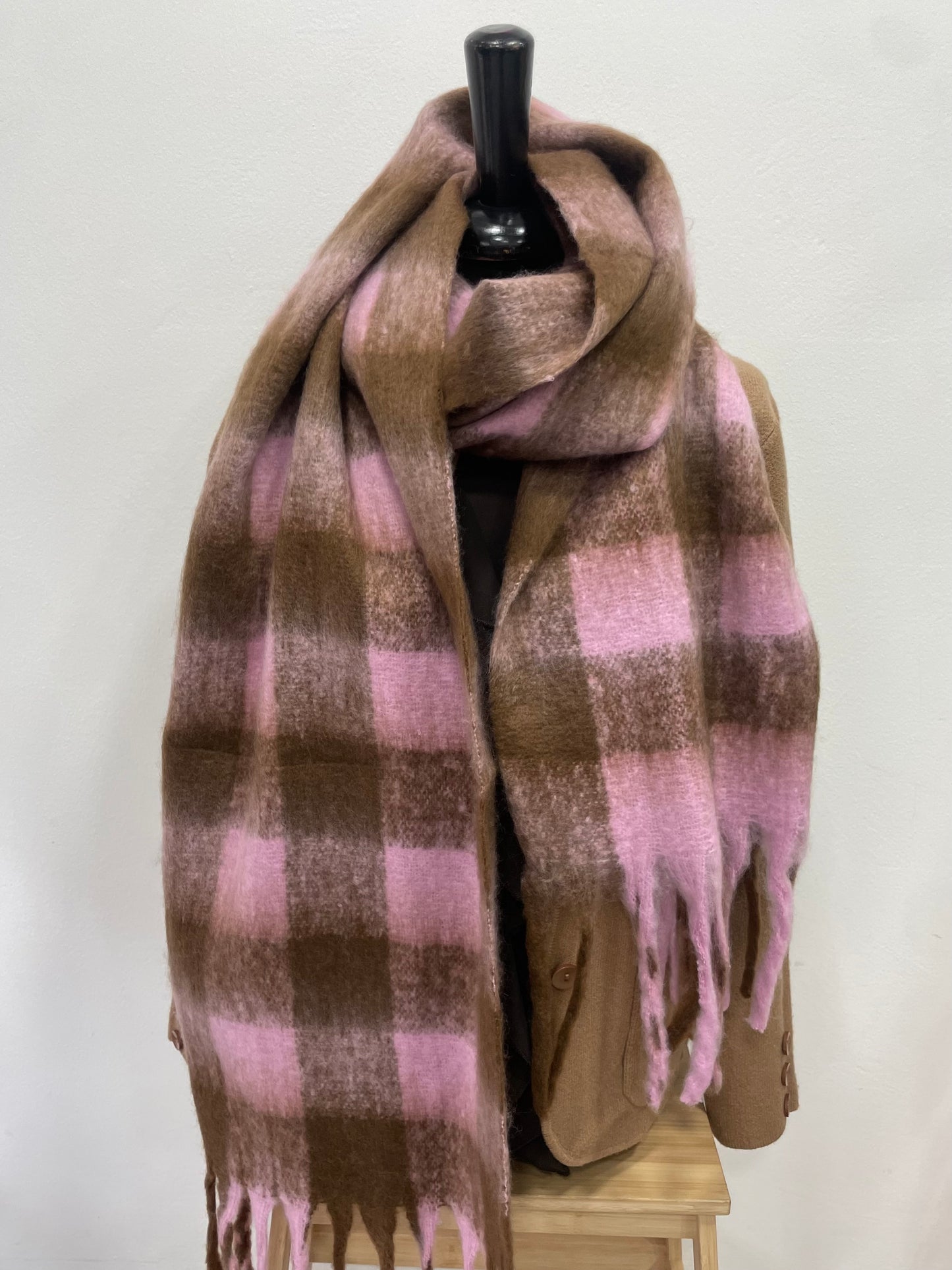 Sciarpa Quadri Small Rosa Marrone