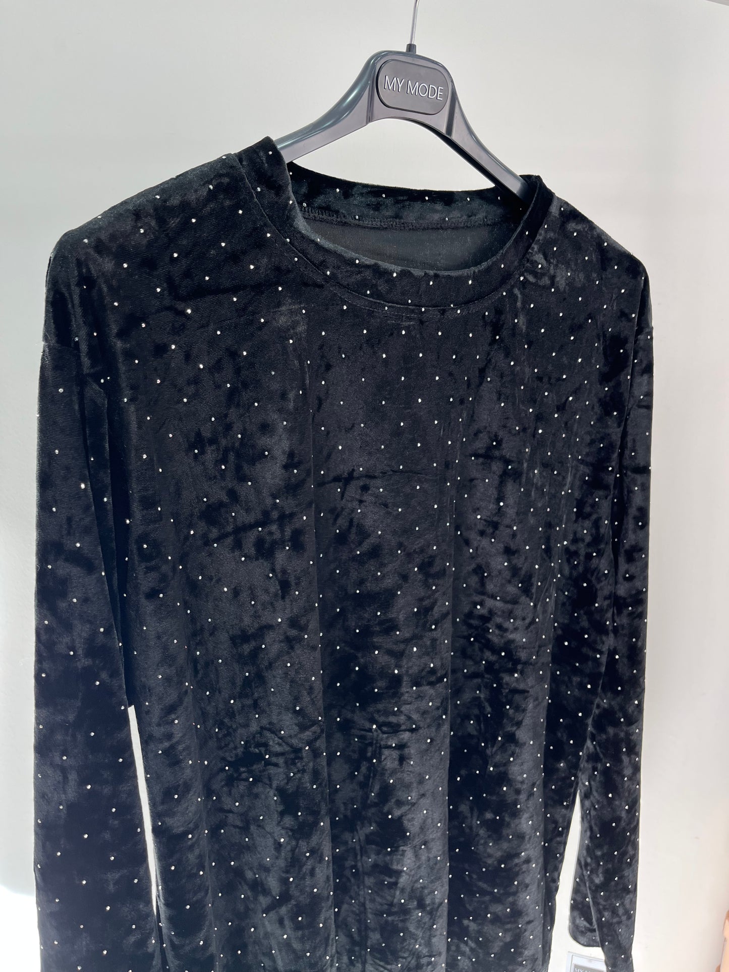 Maglia Ciniglia Strass Nera