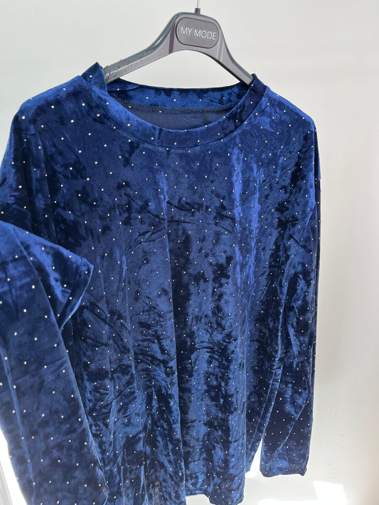 Maglia Ciniglia Strass Blu
