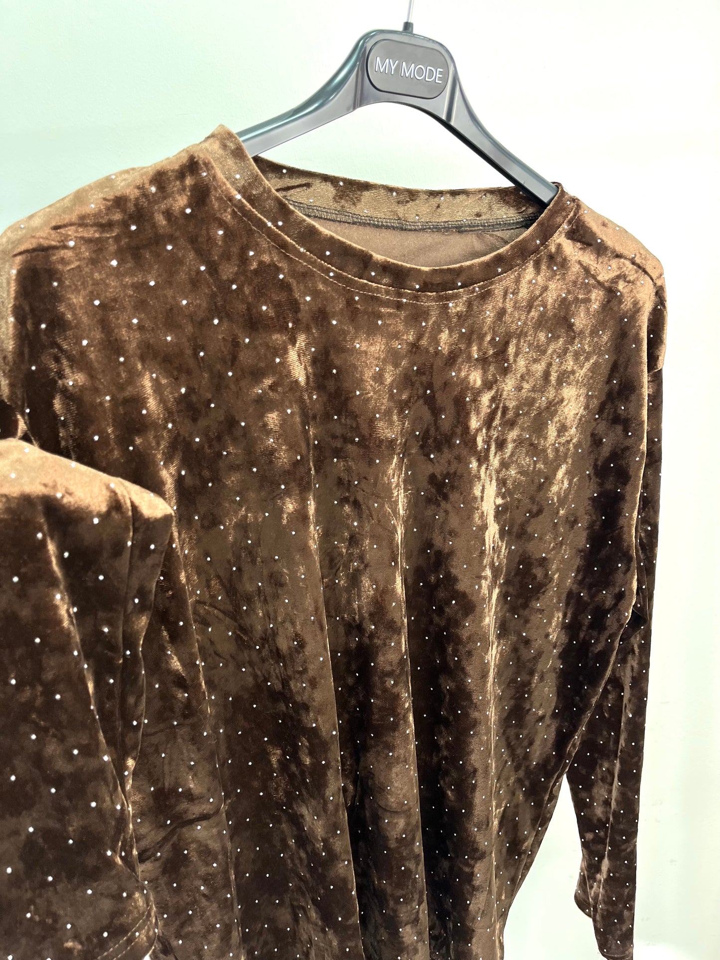 Maglia Ciniglia Strass Marrone