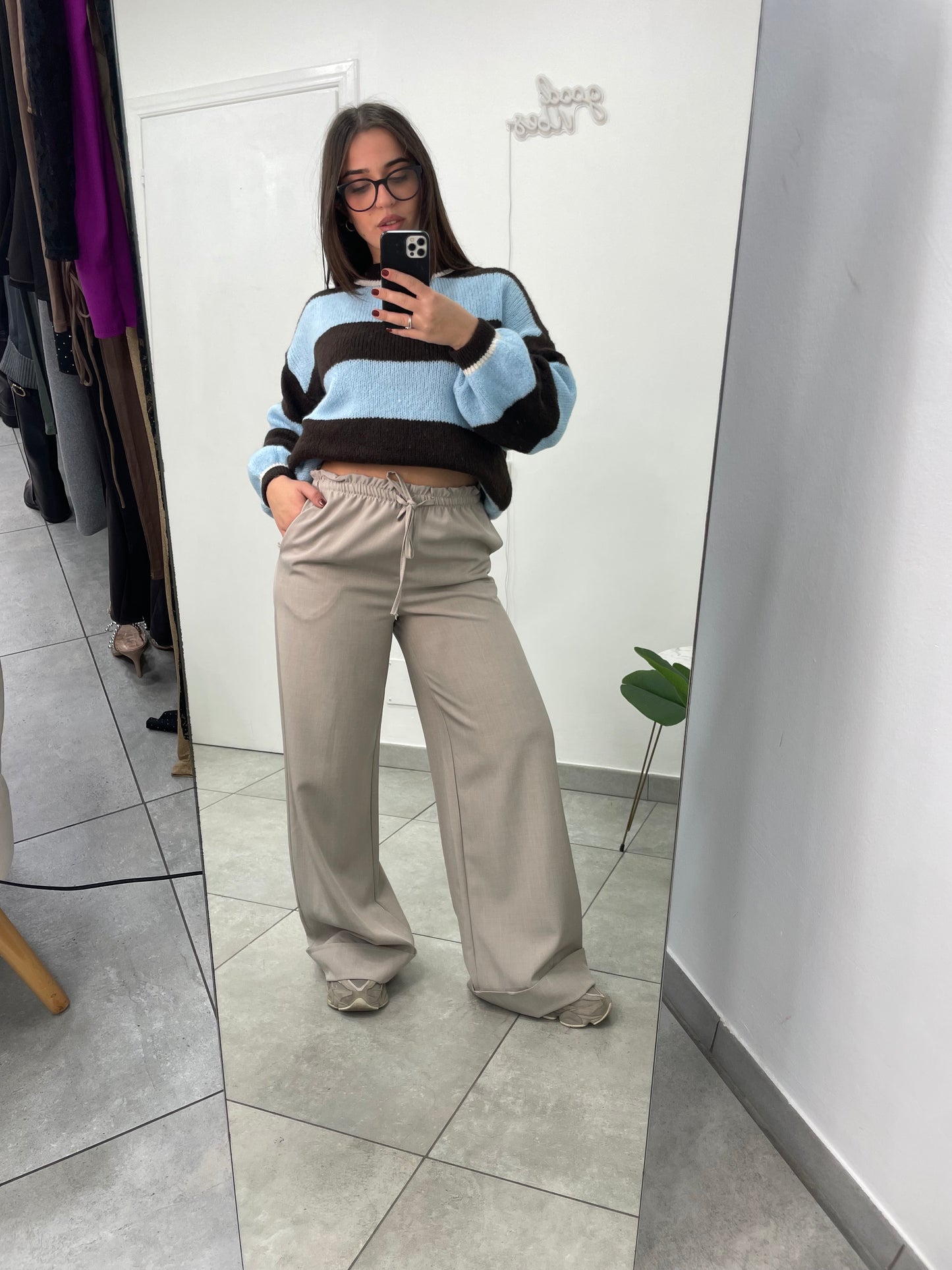 Pantalone Risvolto Beige