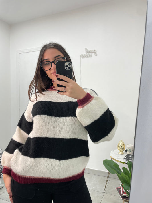 Maglione Righe Nero Bianco