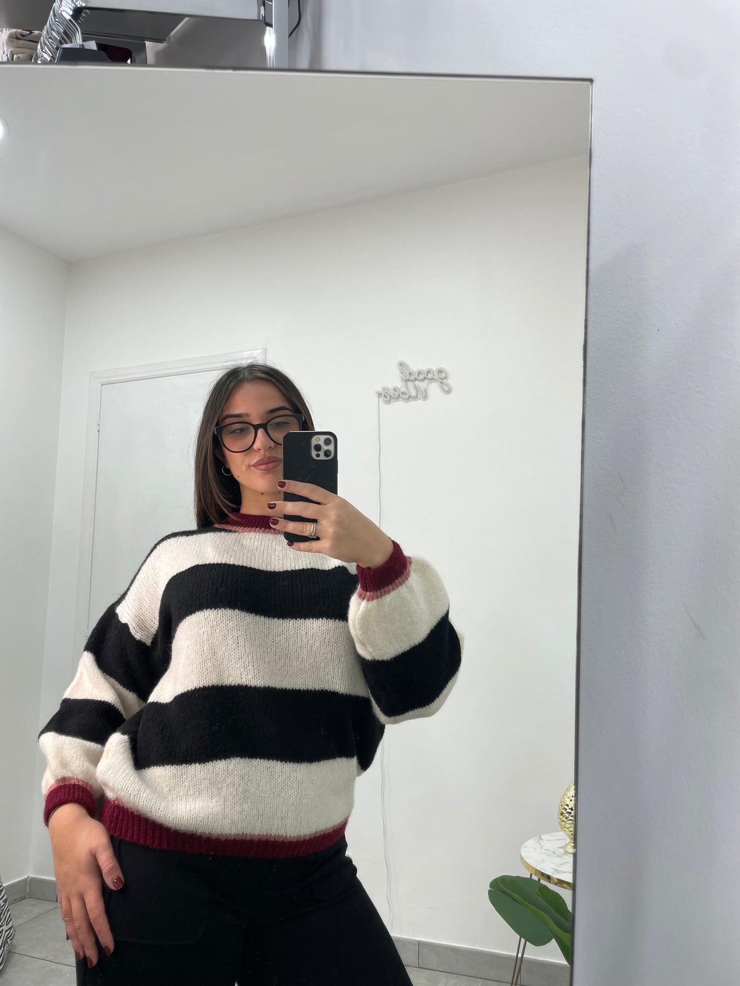 Maglione Righe Nero Bianco