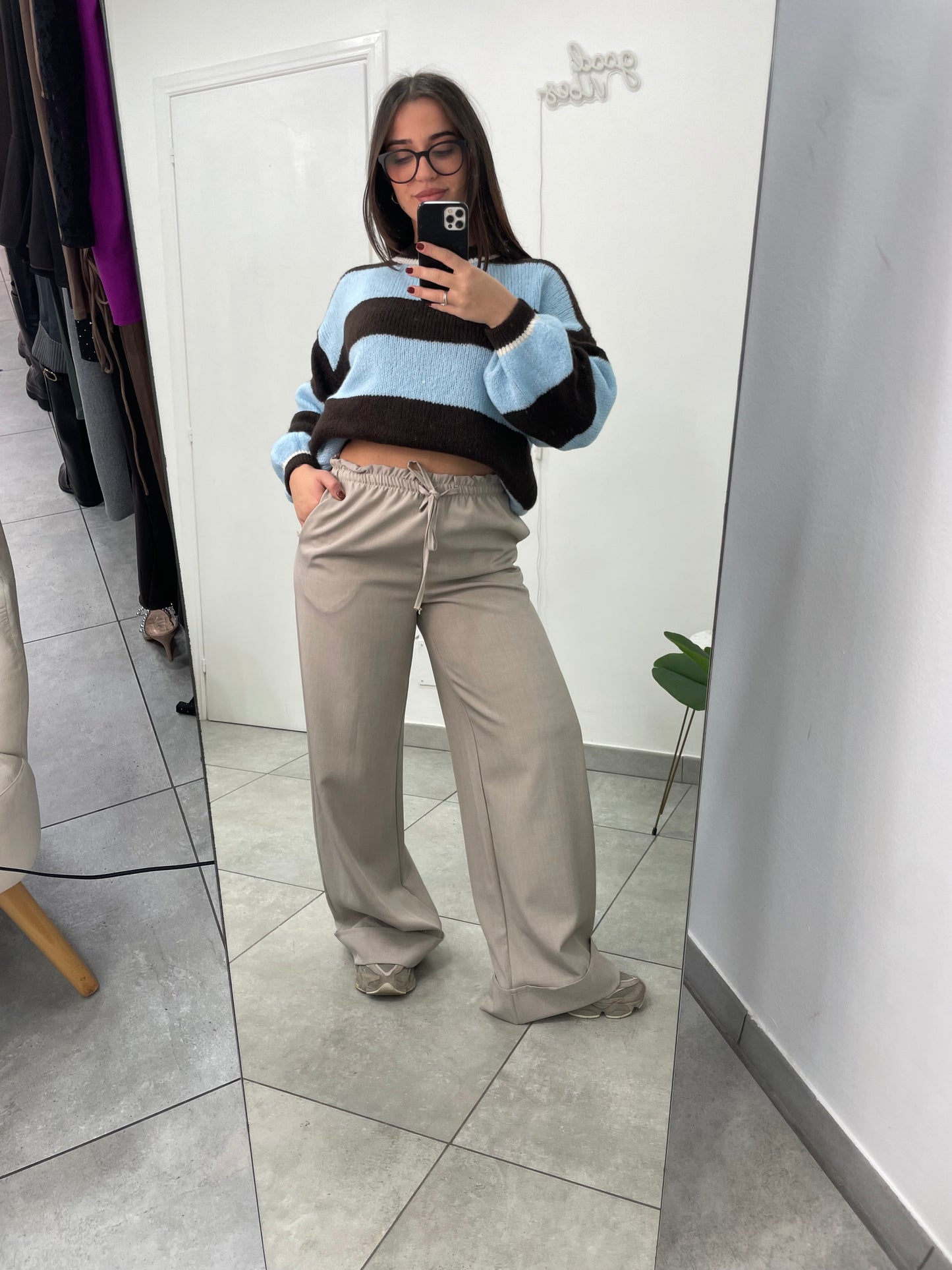 Pantalone Risvolto Beige