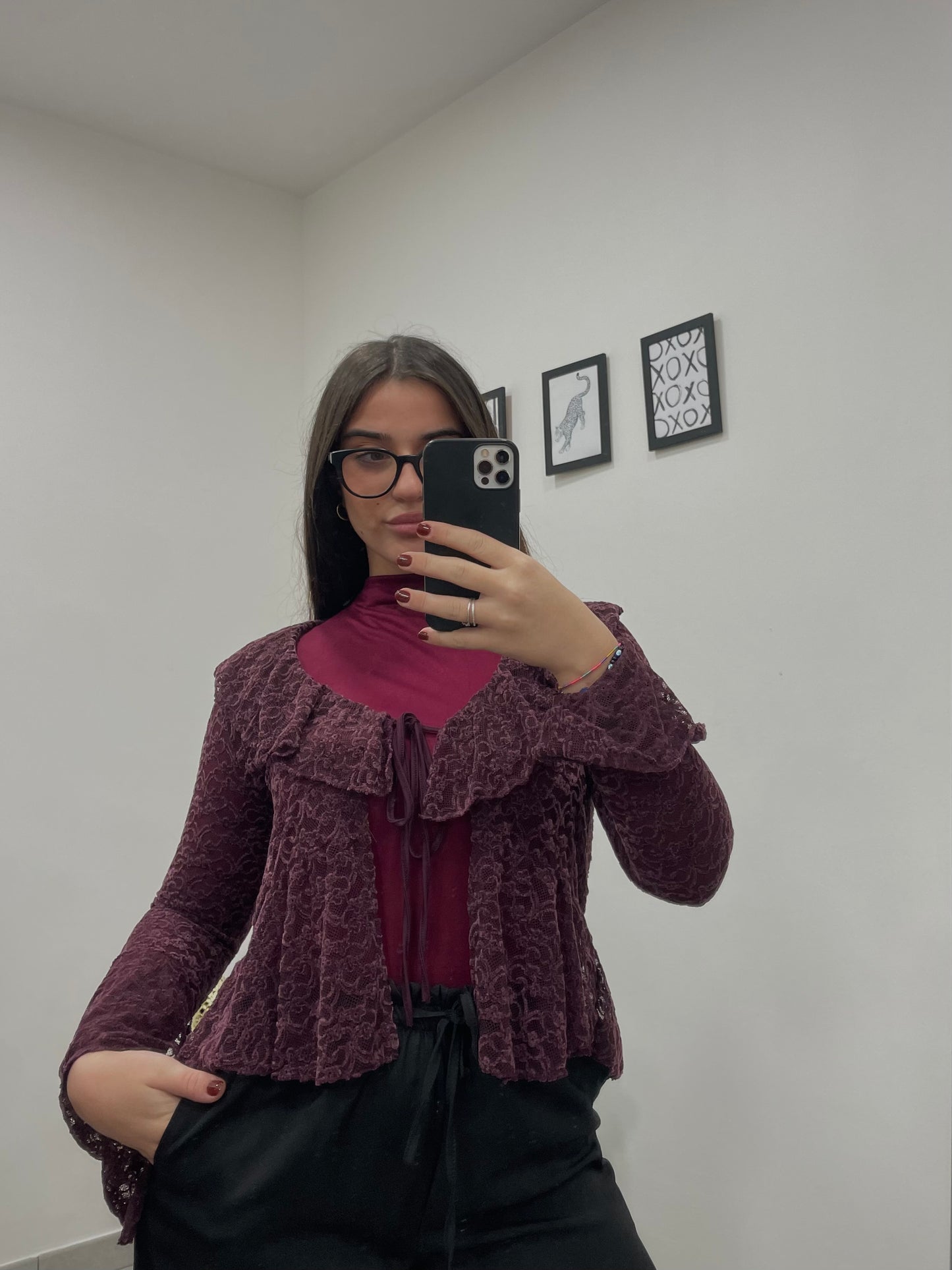 Cardigan Pizzo Vino