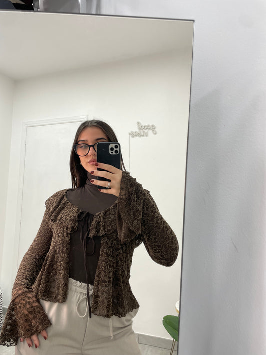 Cardigan Pizzo Marrone