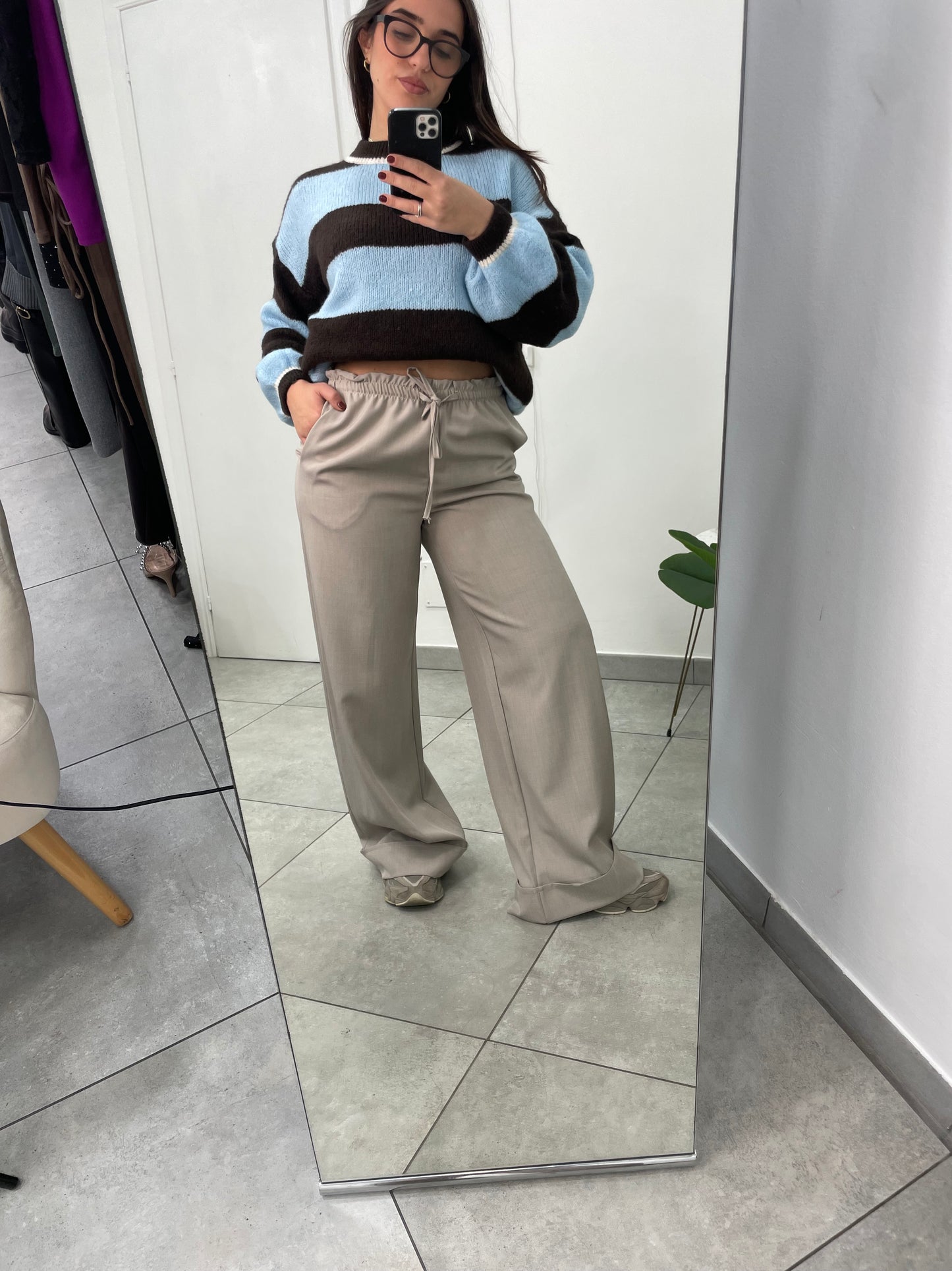 Pantalone Risvolto Beige