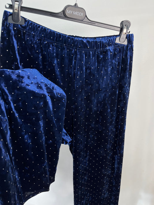 Pantalone Ciniglia Strass Blu