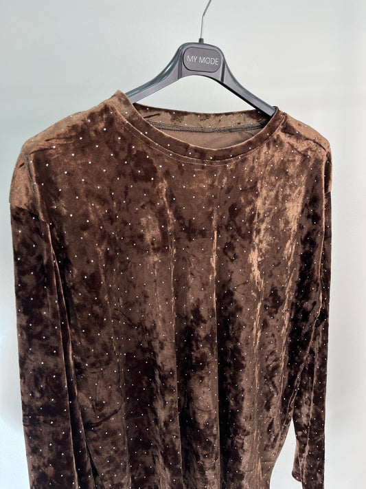 Maglia Ciniglia Strass Marrone