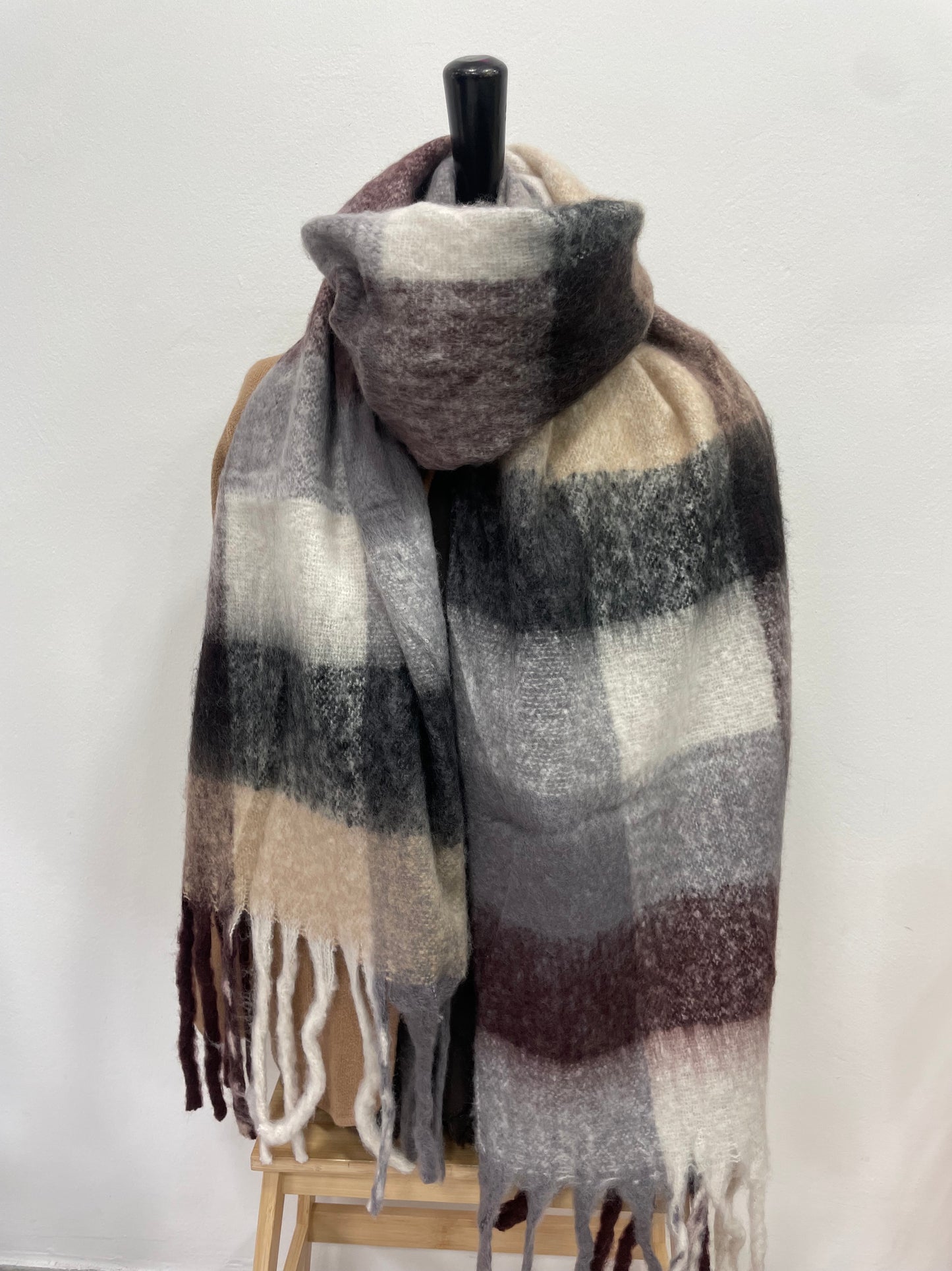 Sciarpa Quadri Big Grigia E Vino