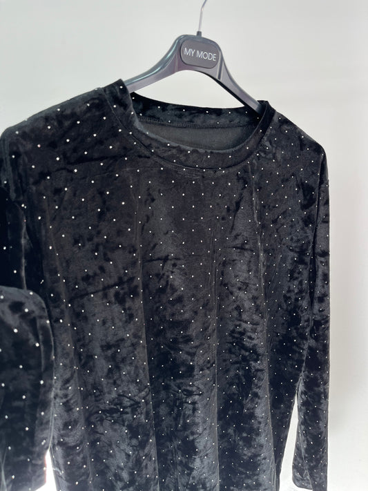 Maglia Ciniglia Strass Nera