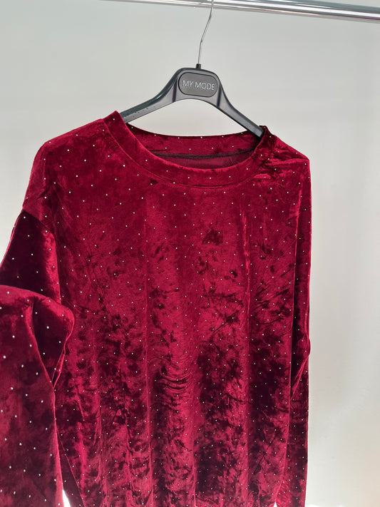 Maglia Ciniglia Strass Bordeaux