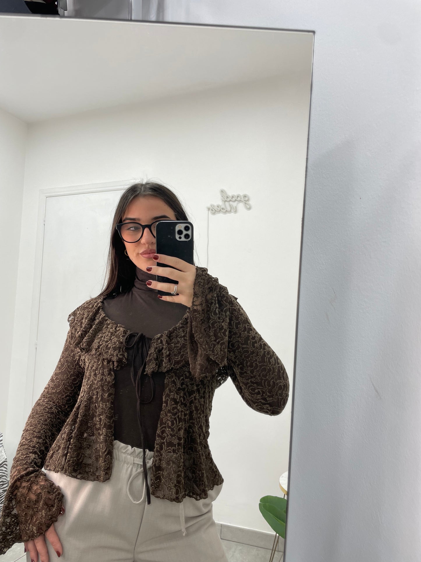 Cardigan Pizzo Marrone