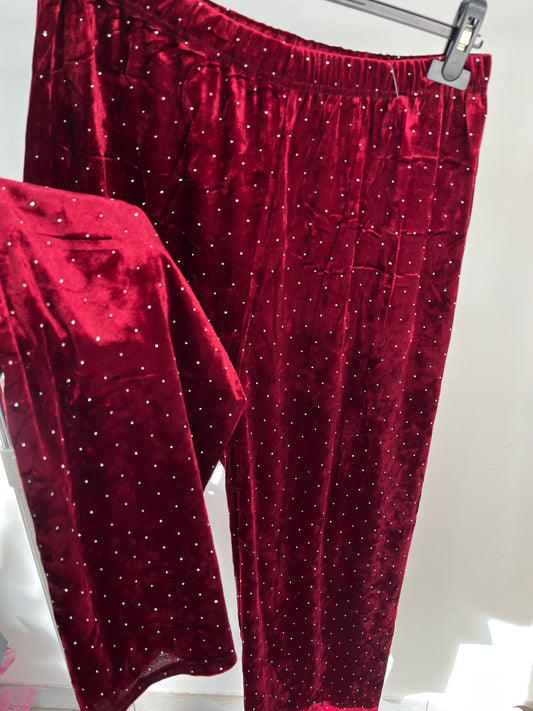 Pantalone Ciniglia Strass Bordeaux