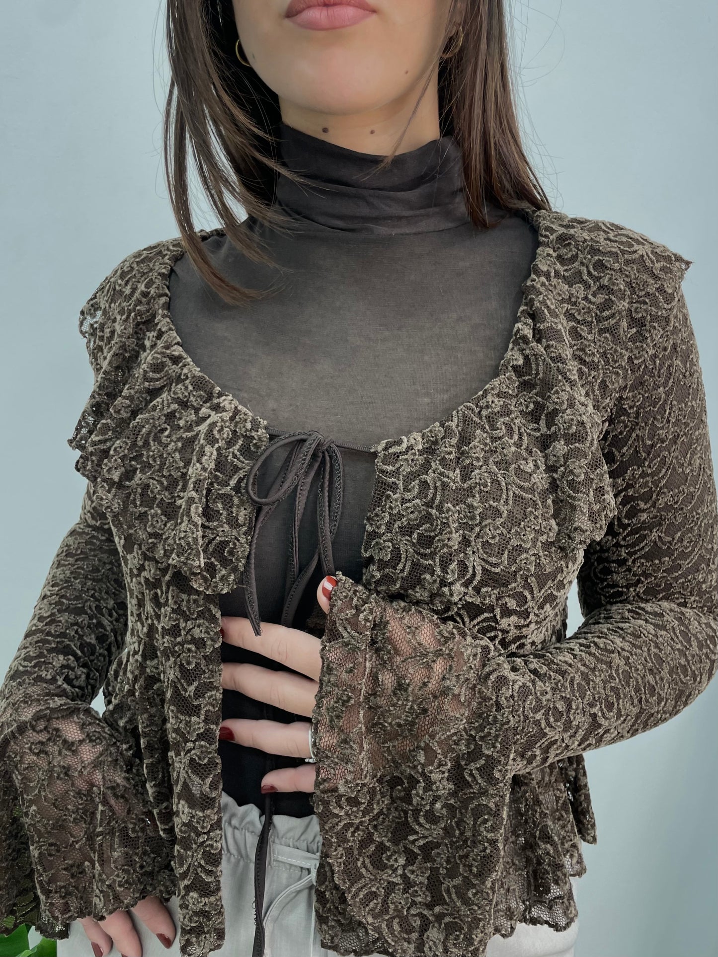 Cardigan Pizzo Marrone